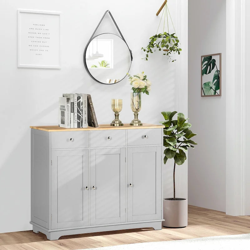 Buffet Sideboard Cabinet 3 Drawers Adjustable Shelves Black Grey White