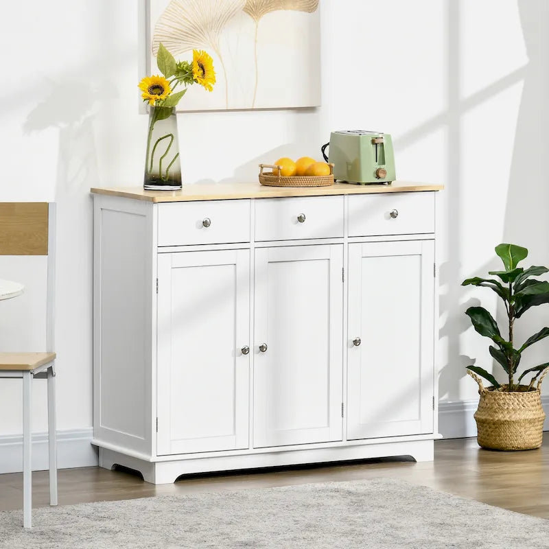 Buffet Sideboard Cabinet 3 Drawers Adjustable Shelves Black Grey White