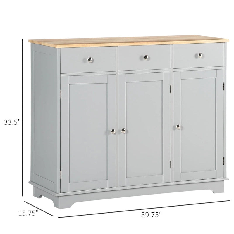Buffet Sideboard Cabinet 3 Drawers Adjustable Shelves Black Grey White