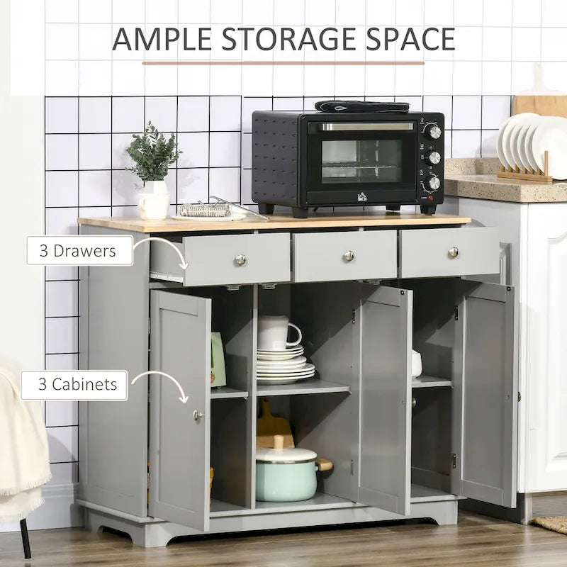 Buffet Sideboard Cabinet 3 Drawers Adjustable Shelves Black Grey White