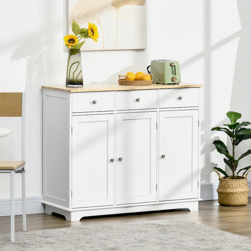 Buffet Sideboard Cabinet 3 Drawers Adjustable Shelves Black Grey White
