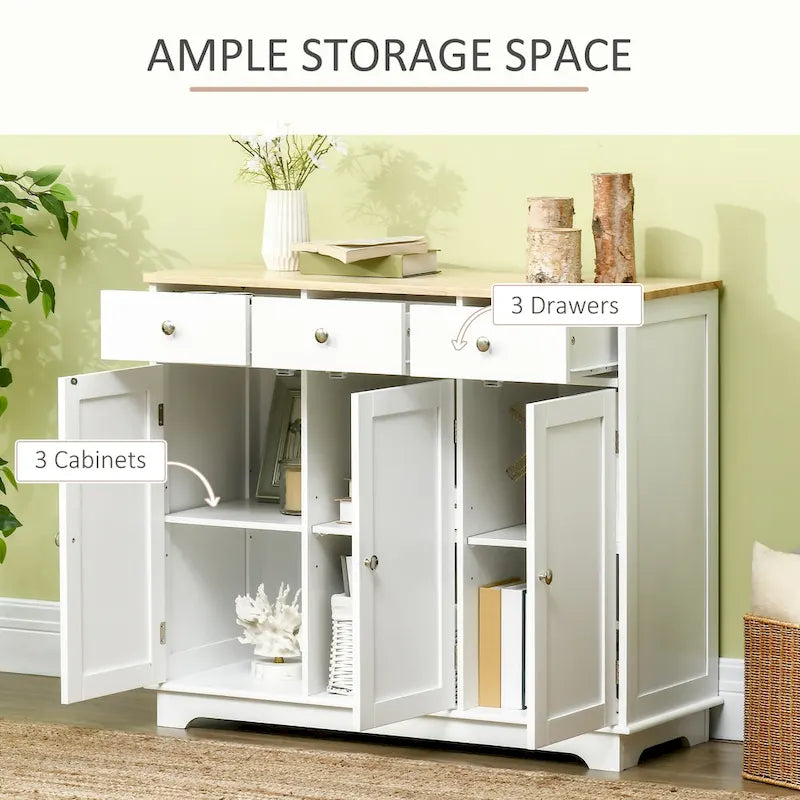Buffet Sideboard Cabinet 3 Drawers Adjustable Shelves Black Grey White