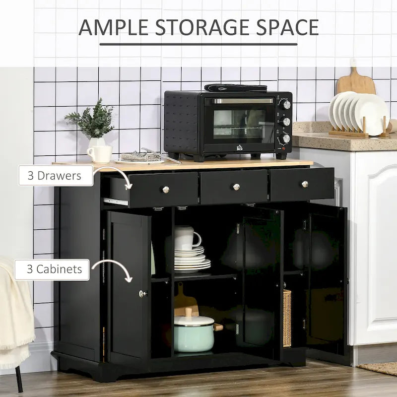 Buffet Sideboard Cabinet 3 Drawers Adjustable Shelves Black Grey White