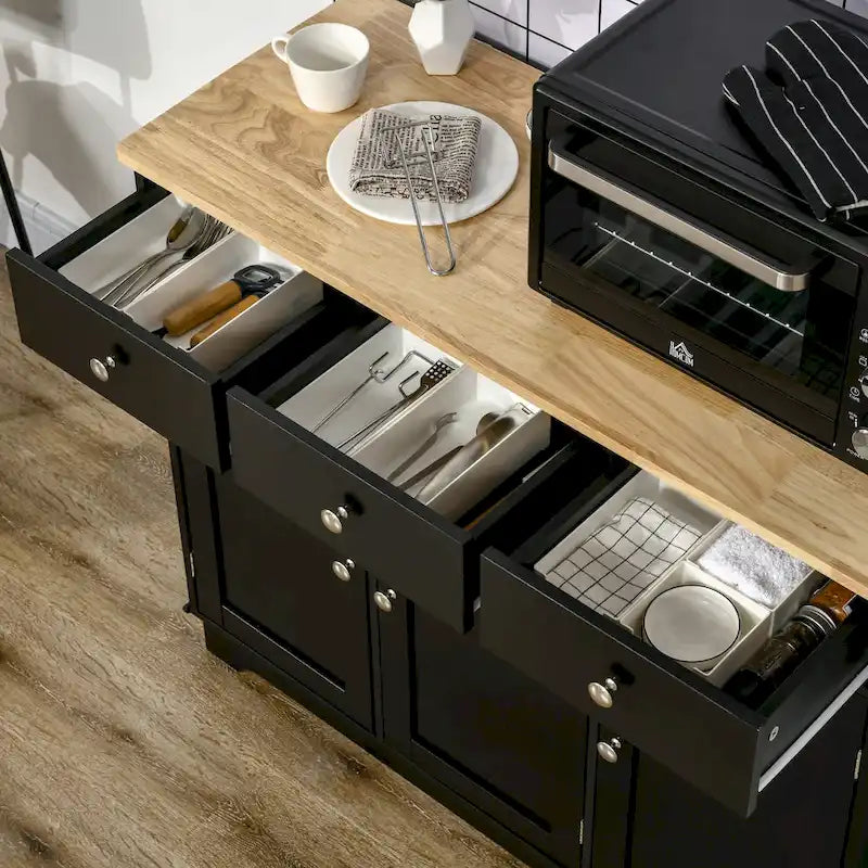 Buffet Sideboard Cabinet 3 Drawers Adjustable Shelves Black Grey White