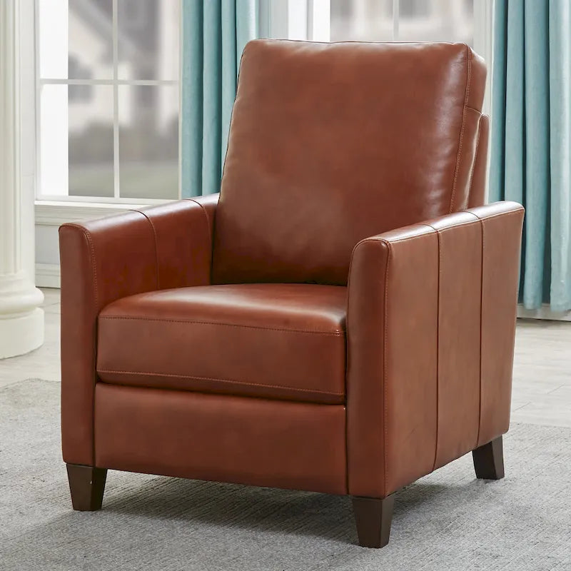 Modern Faux Leather Manual Recliner Chair Caramel Midnight Blue Hardwood Legs
