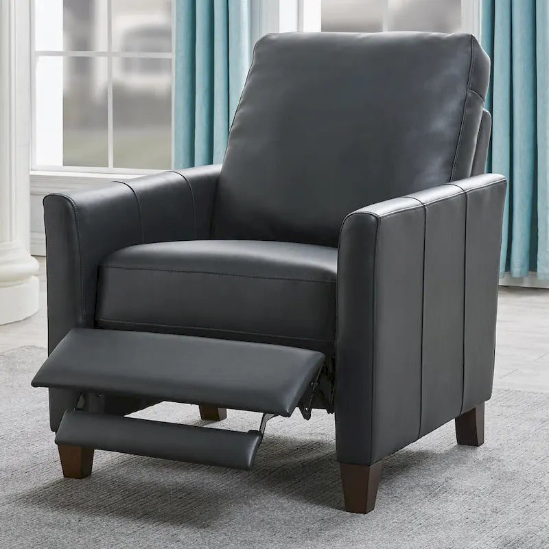 Modern Faux Leather Manual Recliner Chair Caramel Midnight Blue Hardwood Legs