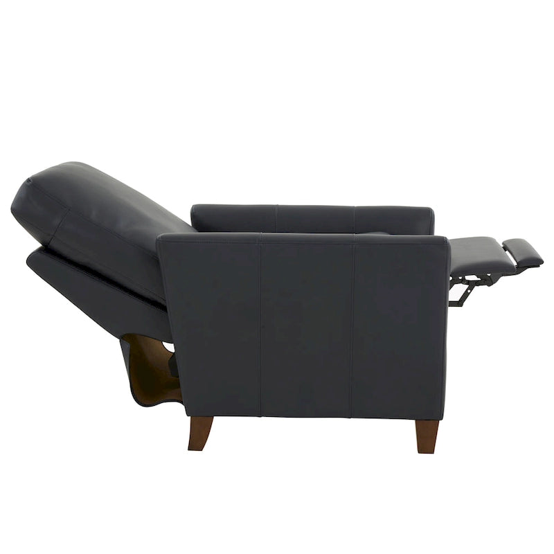 Modern Faux Leather Manual Recliner Chair Caramel Midnight Blue Hardwood Legs