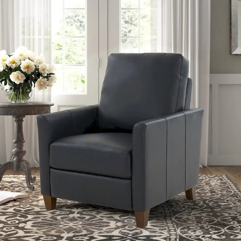 Modern Faux Leather Manual Recliner Chair Caramel Midnight Blue Hardwood Legs