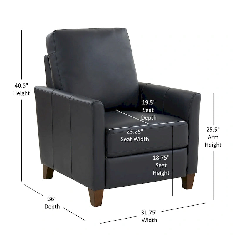 Modern Faux Leather Manual Recliner Chair Caramel Midnight Blue Hardwood Legs
