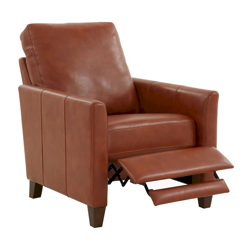 Modern Faux Leather Manual Recliner Chair Caramel Midnight Blue Hardwood Legs