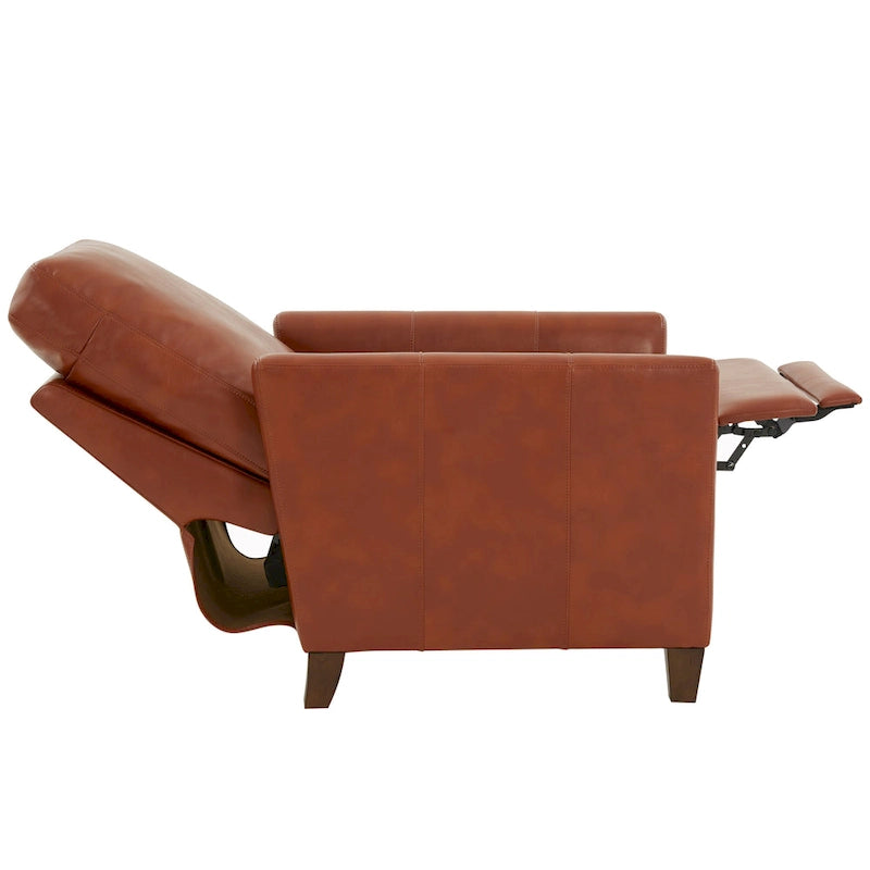 Modern Faux Leather Manual Recliner Chair Caramel Midnight Blue Hardwood Legs