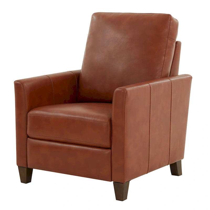 Modern Faux Leather Manual Recliner Chair Caramel Midnight Blue Hardwood Legs