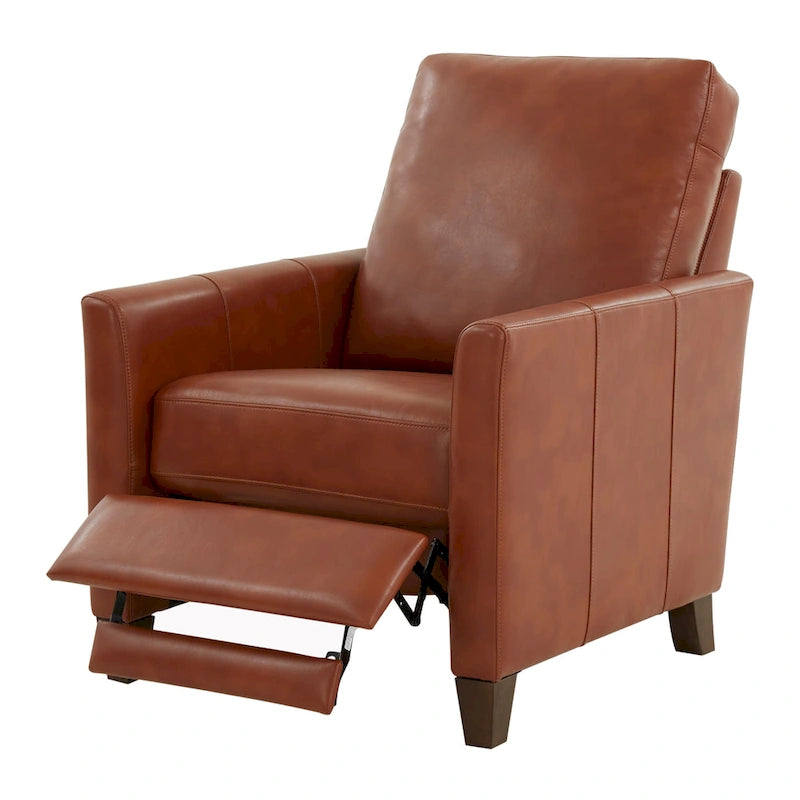 Modern Faux Leather Manual Recliner Chair Caramel Midnight Blue Hardwood Legs