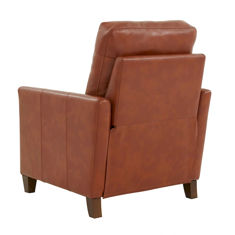Modern Faux Leather Manual Recliner Chair Caramel Midnight Blue Hardwood Legs
