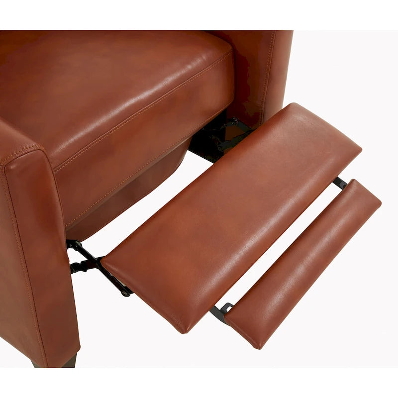 Modern Faux Leather Manual Recliner Chair Caramel Midnight Blue Hardwood Legs