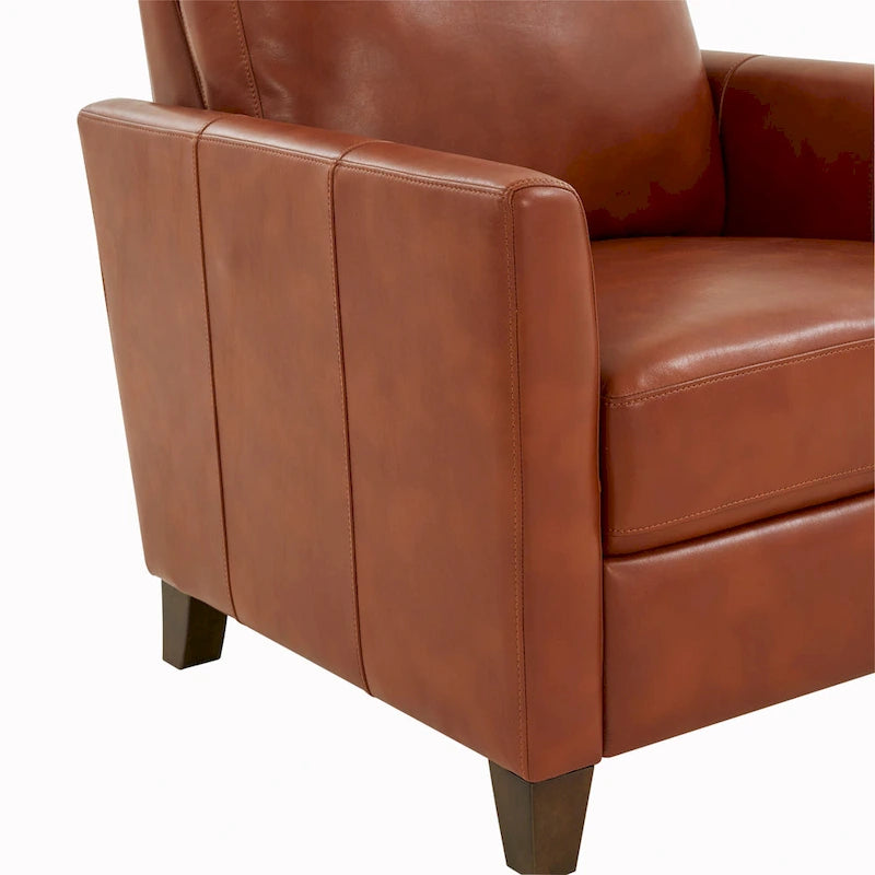 Modern Faux Leather Manual Recliner Chair Caramel Midnight Blue Hardwood Legs