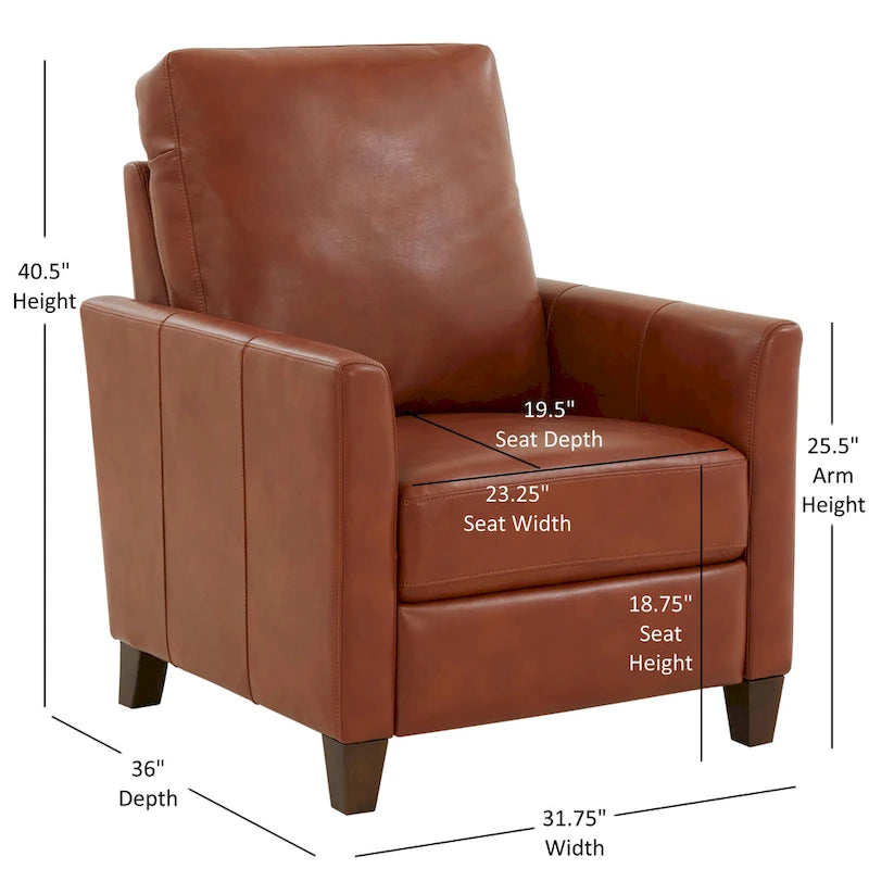 Modern Faux Leather Manual Recliner Chair Caramel Midnight Blue Hardwood Legs