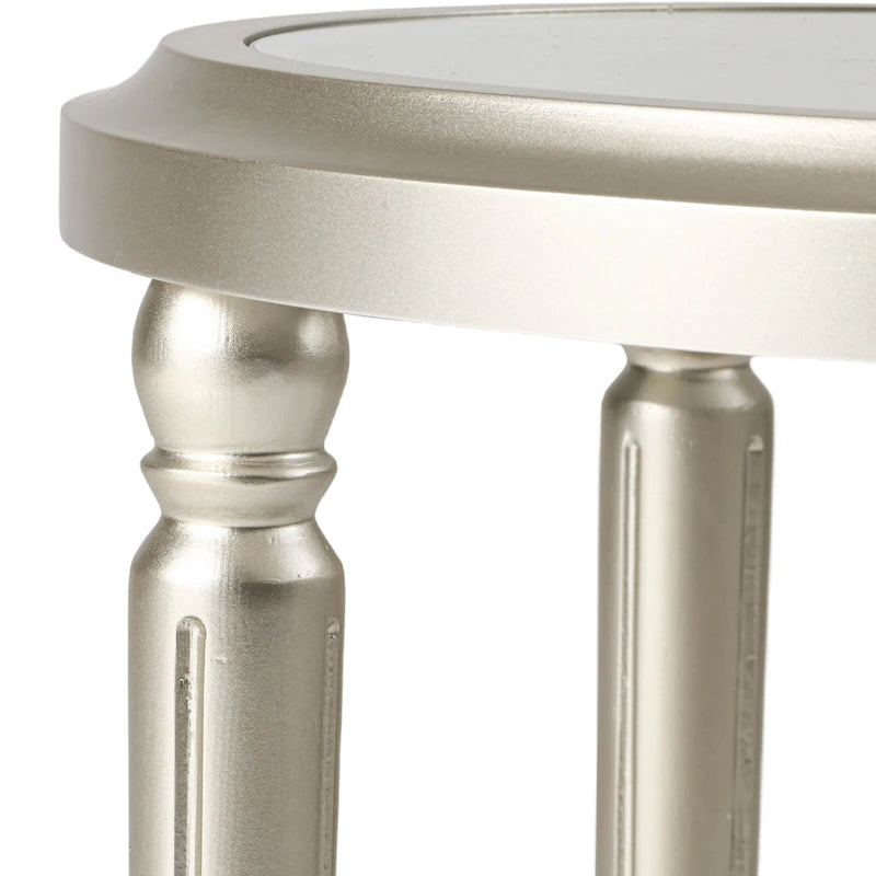 2-Tier Round Tempered Glass Side Table with Storage Shelf Champagne Silver