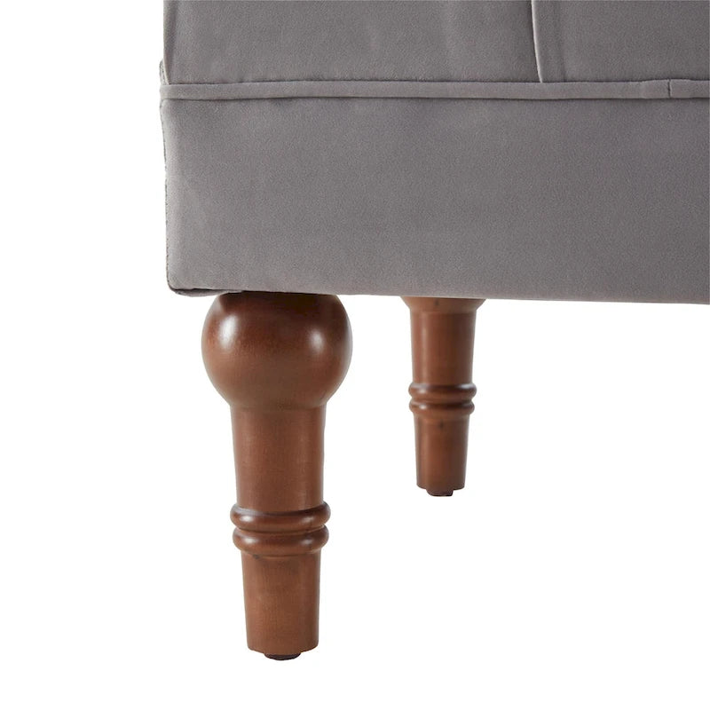 Tufted Velvet Upholstered Bench with Bolster Pillows Grey Beige Blue Pink