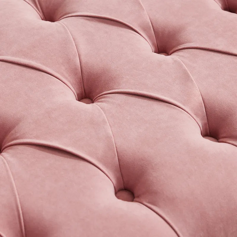 Tufted Velvet Upholstered Bench with Bolster Pillows Grey Beige Blue Pink