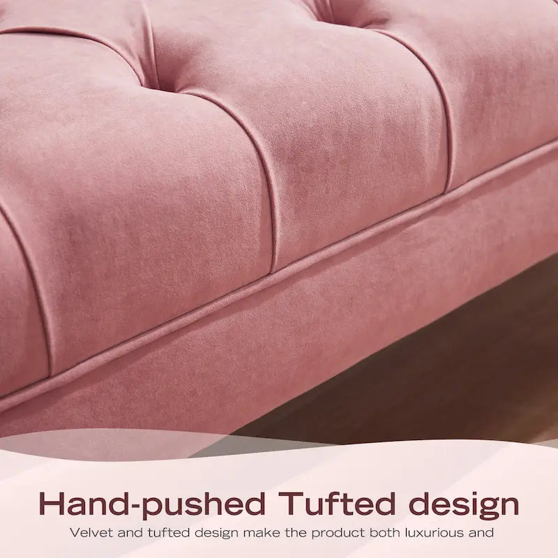 Tufted Velvet Upholstered Bench with Bolster Pillows Grey Beige Blue Pink