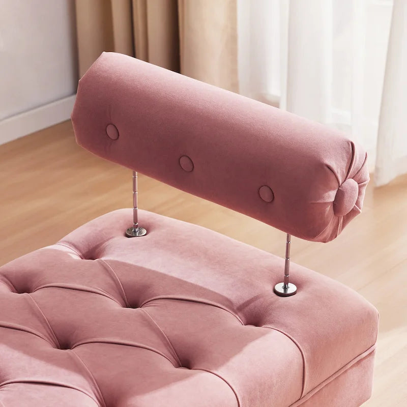 Tufted Velvet Upholstered Bench with Bolster Pillows Grey Beige Blue Pink