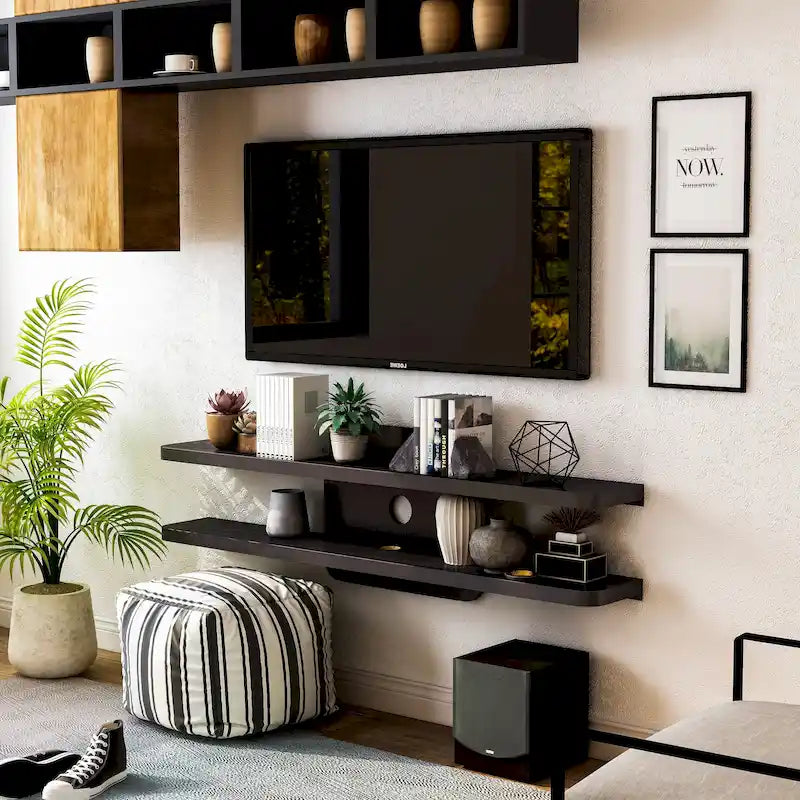Modern Floating Wall Shelf Unit Dual Open Display MDF Veneer