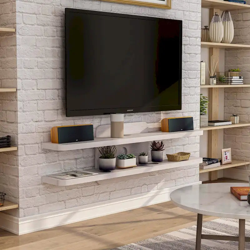 Modern Floating Wall Shelf Unit Dual Open Display MDF Veneer
