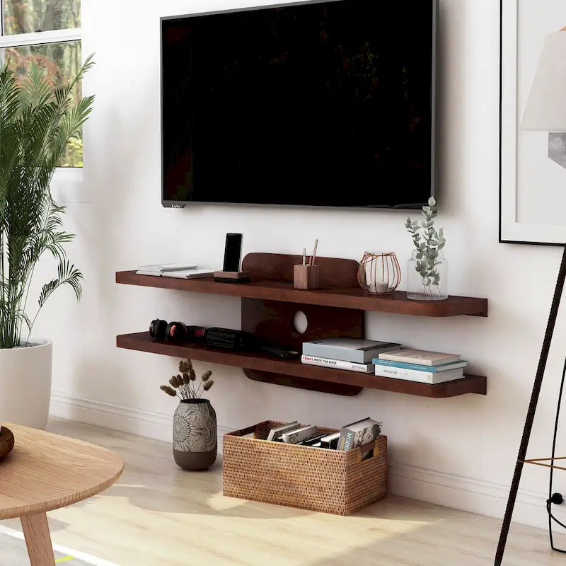 Modern Floating Wall Shelf Unit Dual Open Display MDF Veneer
