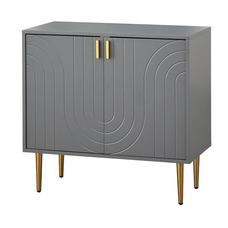 Mid-Century Two Door Buffet Cabinet with Wave Design Grey Blue