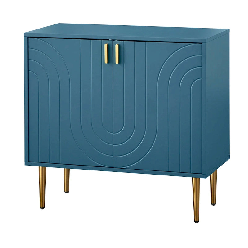 Mid-Century Two Door Buffet Cabinet with Wave Design Grey Blue