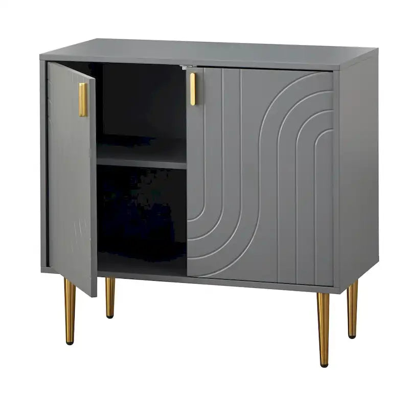 Mid-Century Two Door Buffet Cabinet with Wave Design Grey Blue