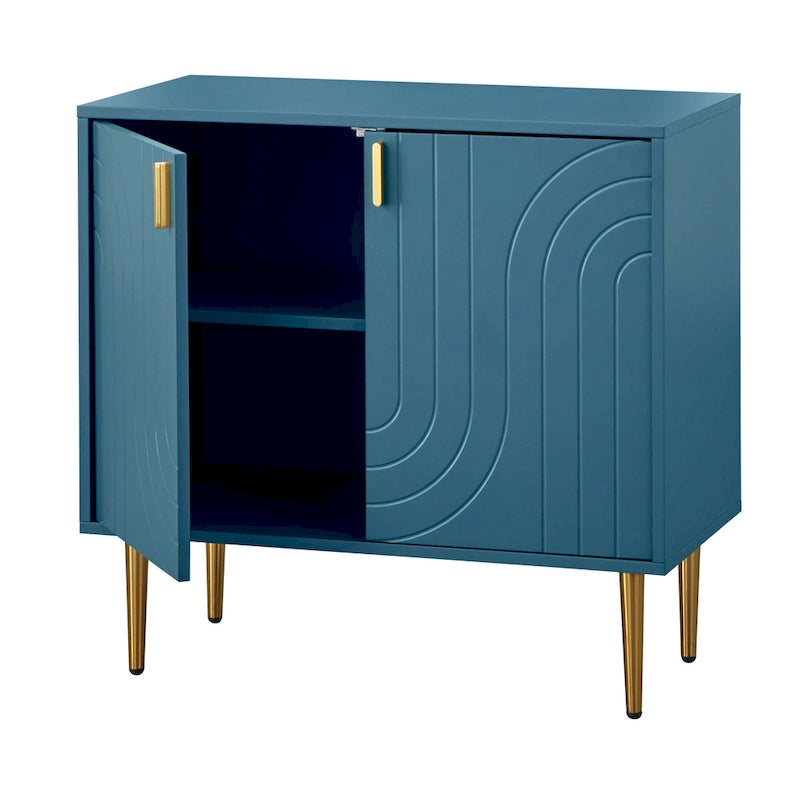 Mid-Century Two Door Buffet Cabinet with Wave Design Grey Blue