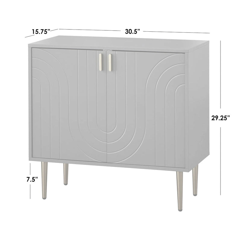 Mid-Century Two Door Buffet Cabinet with Wave Design Grey Blue