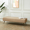 Ribbed Velvet Upholstered Accent Bench Brass Legs Multi-Color Living Room