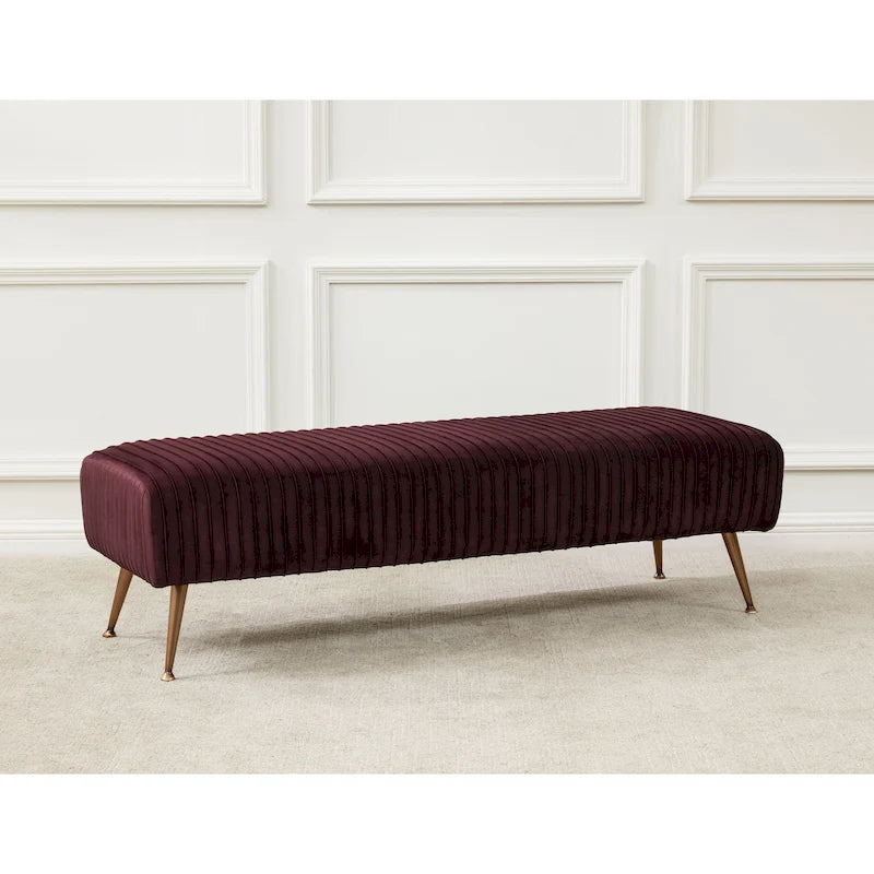 Ribbed Velvet Upholstered Accent Bench Brass Legs Multi-Color Living Room