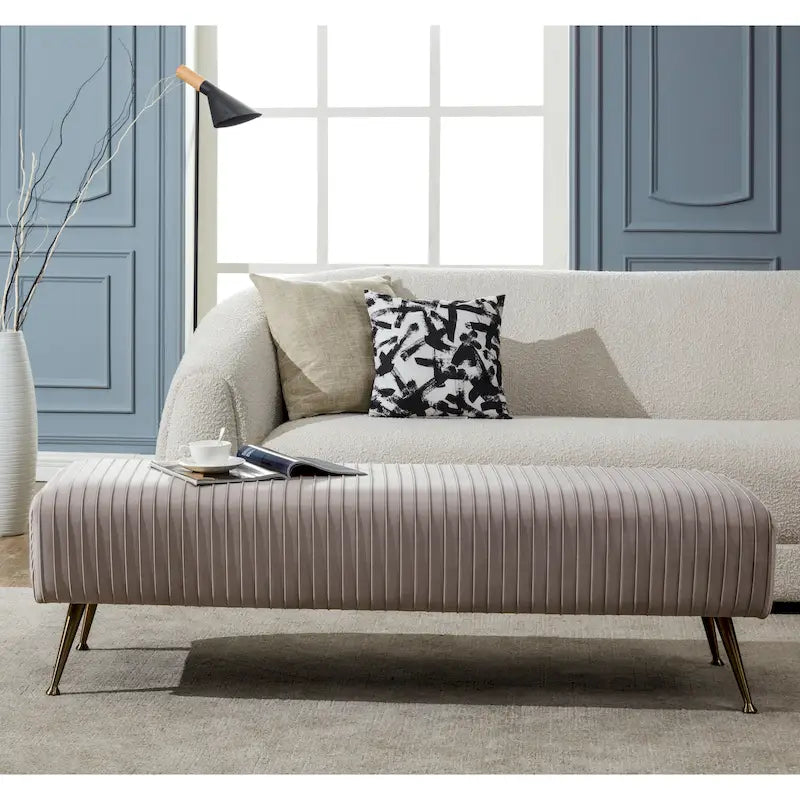Ribbed Velvet Upholstered Accent Bench Brass Legs Multi-Color Living Room