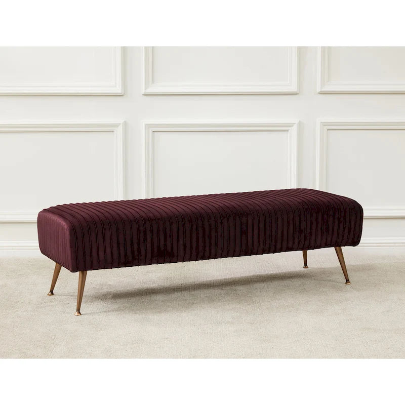 Ribbed Velvet Upholstered Accent Bench Brass Legs Multi-Color Living Room