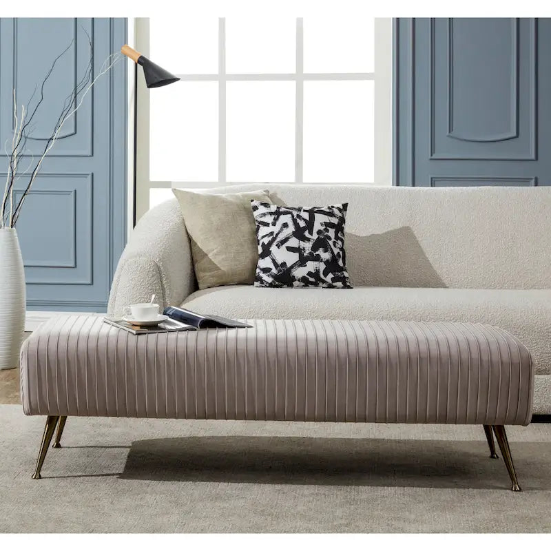 Ribbed Velvet Upholstered Accent Bench Brass Legs Multi-Color Living Room