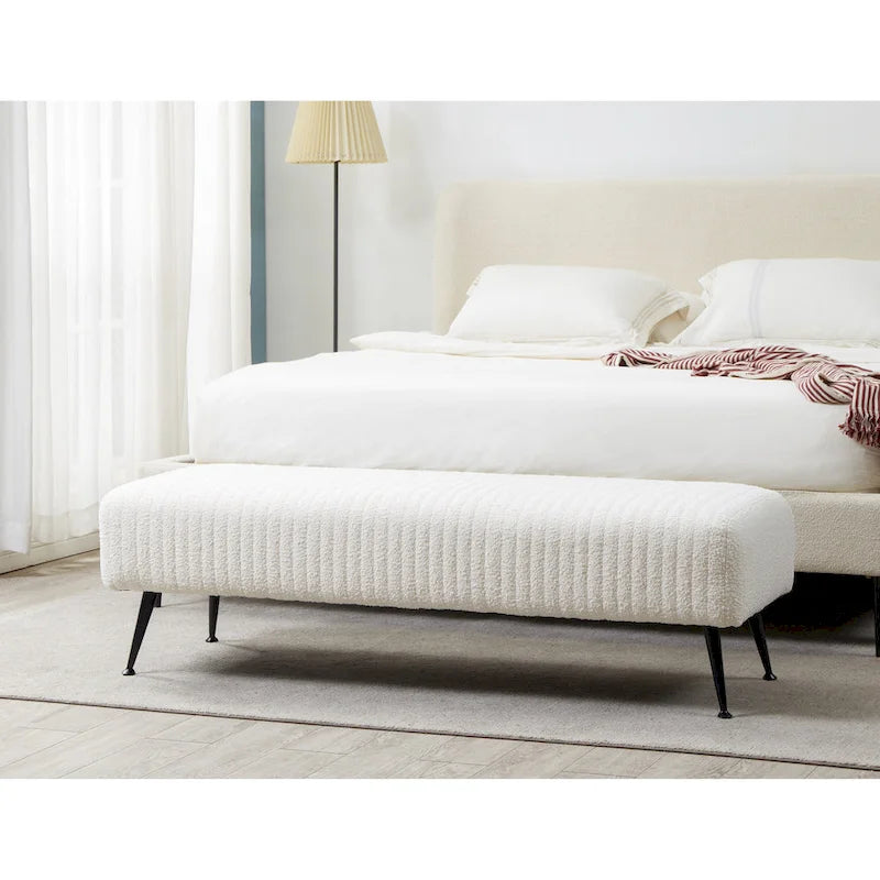 Ribbed Velvet Upholstered Accent Bench Brass Legs Multi-Color Living Room