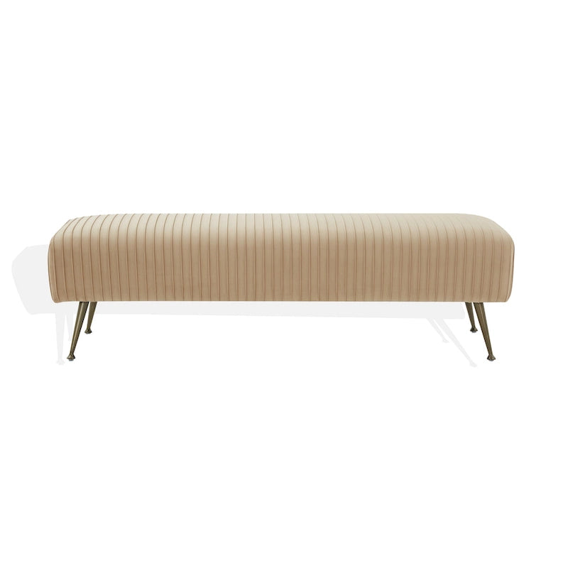 Ribbed Velvet Upholstered Accent Bench Brass Legs Multi-Color Living Room