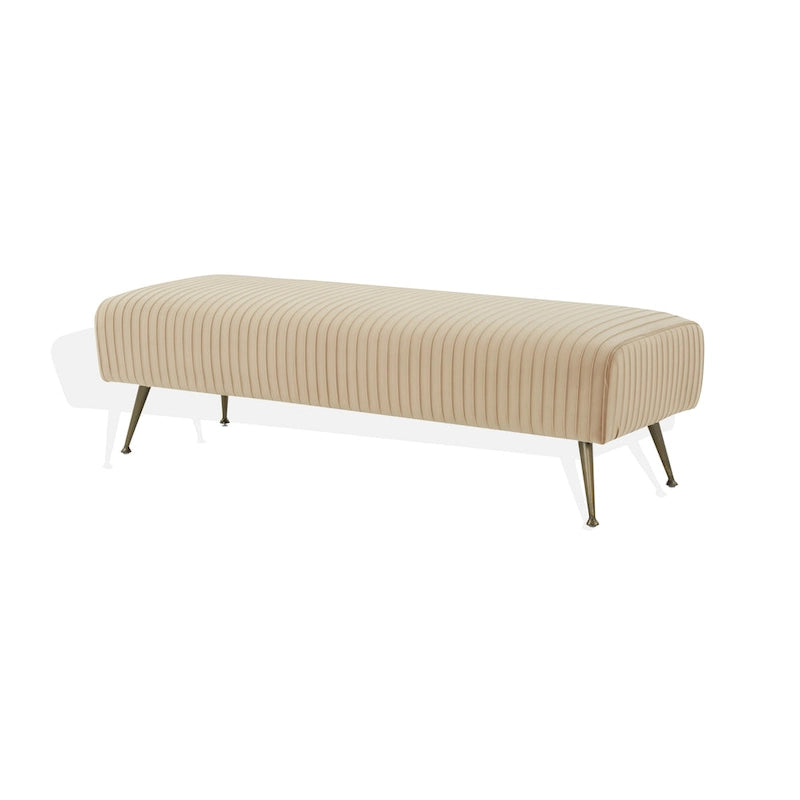 Ribbed Velvet Upholstered Accent Bench Brass Legs Multi-Color Living Room