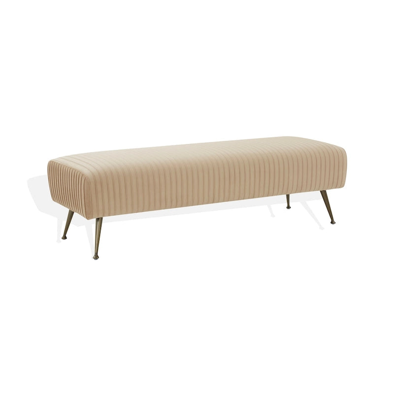 Ribbed Velvet Upholstered Accent Bench Brass Legs Multi-Color Living Room