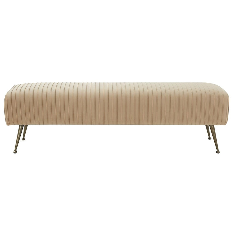 Ribbed Velvet Upholstered Accent Bench Brass Legs Multi-Color Living Room
