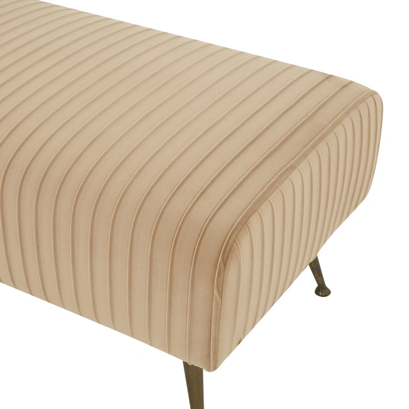 Ribbed Velvet Upholstered Accent Bench Brass Legs Multi-Color Living Room