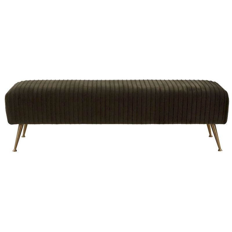 Ribbed Velvet Upholstered Accent Bench Brass Legs Multi-Color Living Room