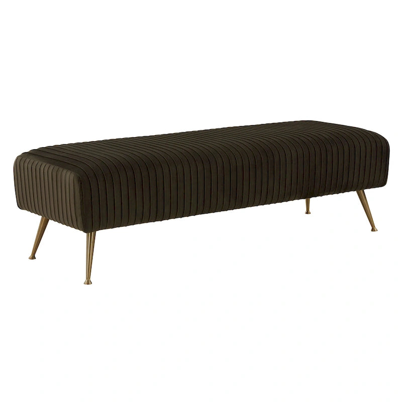 Ribbed Velvet Upholstered Accent Bench Brass Legs Multi-Color Living Room