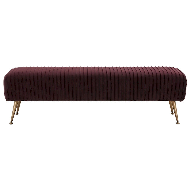 Ribbed Velvet Upholstered Accent Bench Brass Legs Multi-Color Living Room