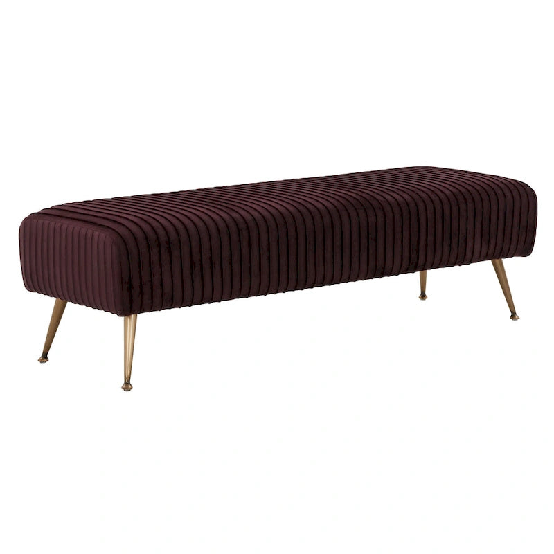 Ribbed Velvet Upholstered Accent Bench Brass Legs Multi-Color Living Room