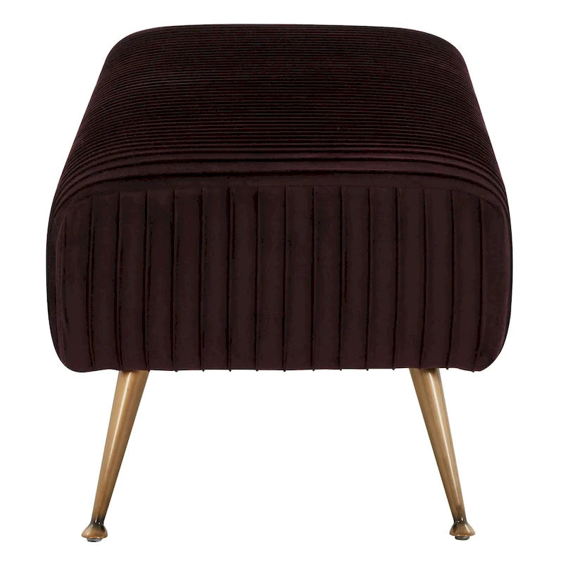 Ribbed Velvet Upholstered Accent Bench Brass Legs Multi-Color Living Room